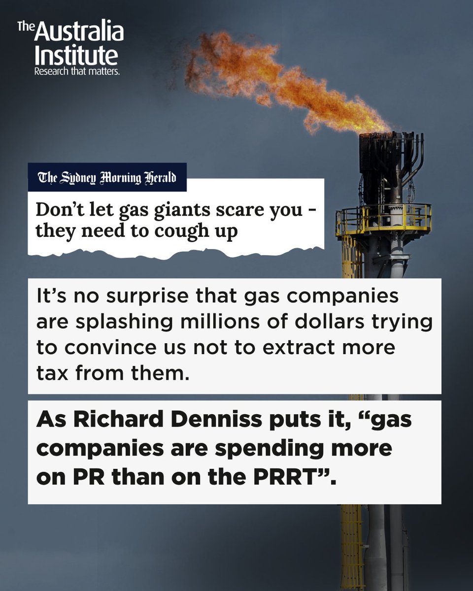 TheAusInstitute's tweet image. It shouldn't be surprising that gas companies are trying to convince you that they shouldn't pay more tax.

The current system means they get to rake in billions selling our gas that they got for free.
#auspol