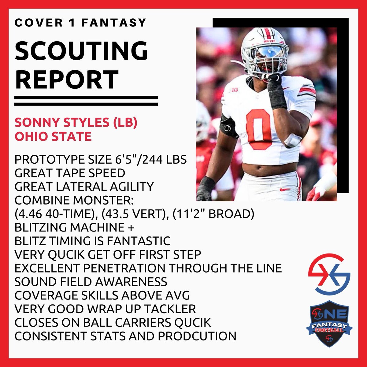 Chris_Chous's tweet photo. Scouting Report: 

Sonny Styles (LB) #RaiseHail 

Subscribe Today:
https://t.co/5LjD0kMz4D

#NFL #NFLDraft 
#FantasyFootball #Cover1 https://t.co/bTVoI3wFk4