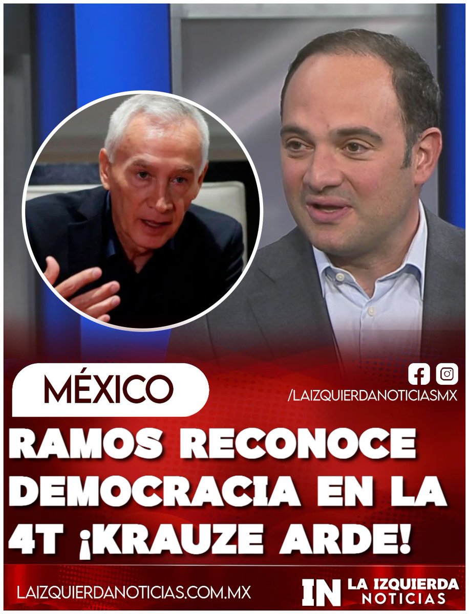 IzqNoticiasMx's tweet photo. ¡LO CALLÓ! Jorge Ramos dejó sin palabras a León Krauze al reconocer que hoy hay más libertad de expresión que en el régimen del PRIAN. Confirma que puede hablar sin temor a cárcel. ¡Épico!
#JorgeRamos #LeonKrauze #LibertadDeExpresion #4T #Sheinbaum https://t.co/s9UXL0mS2h