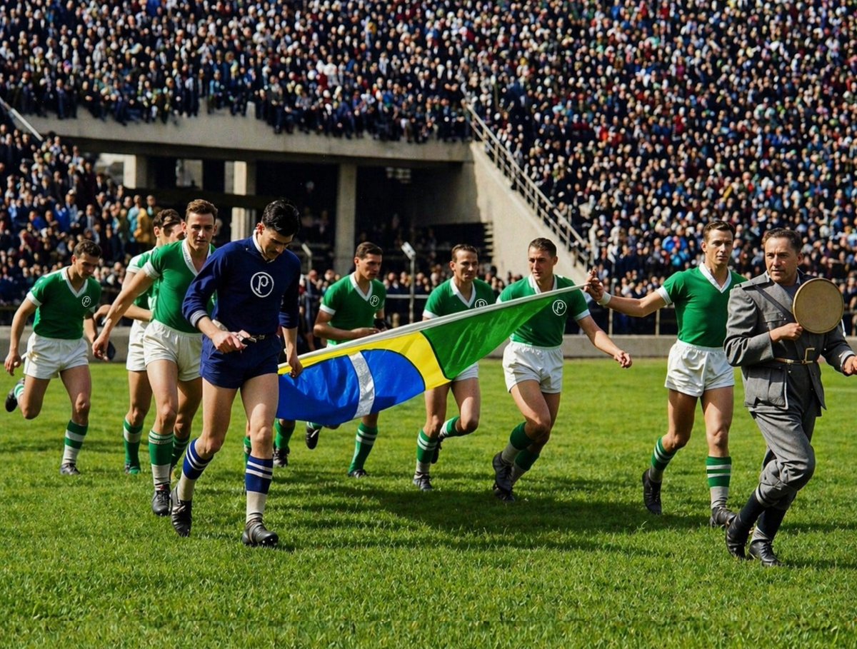 A imagem do exato momento que o Palmeiras entra em campo pela primeira vez ! Morre palestra líder, nasce Palmeiras campeão, a maior imagem da nossa história colorida por mim, acho que mereço que você me siga e retuite meu Trabalho