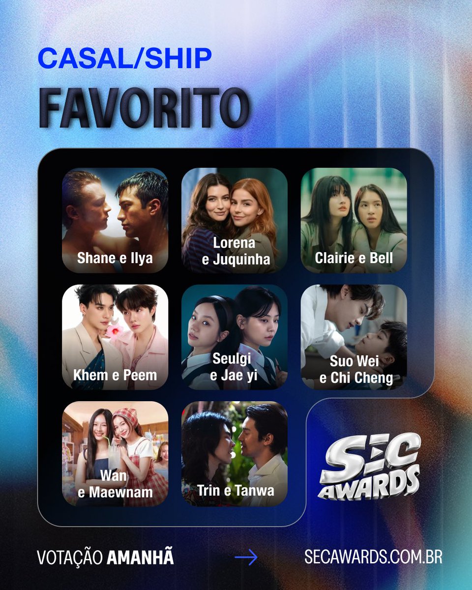 Conheça os indicados na categoria “Casal/Ship Favorito” no #SECAwards 2026. 🎤

A votação começa nesta sexta, 24 de abril.