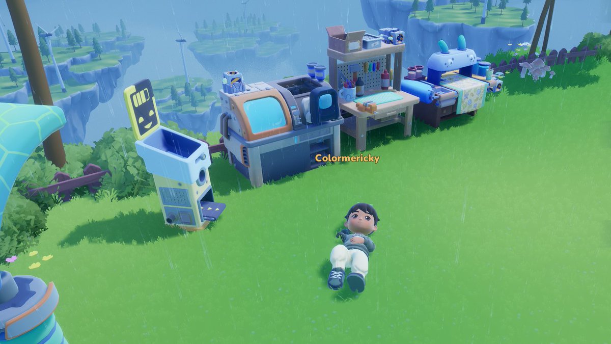 ColorMeRicky's tweet photo. So far I am LOVING the Loftia playtest! I do like the customizations and how you level up things just by doing things as you play! 

Here is my character next to the super cute Hot Air Ballon and taking a break next to the crafting machines after getting some quests done! https://t.co/aVWEZjM7hn