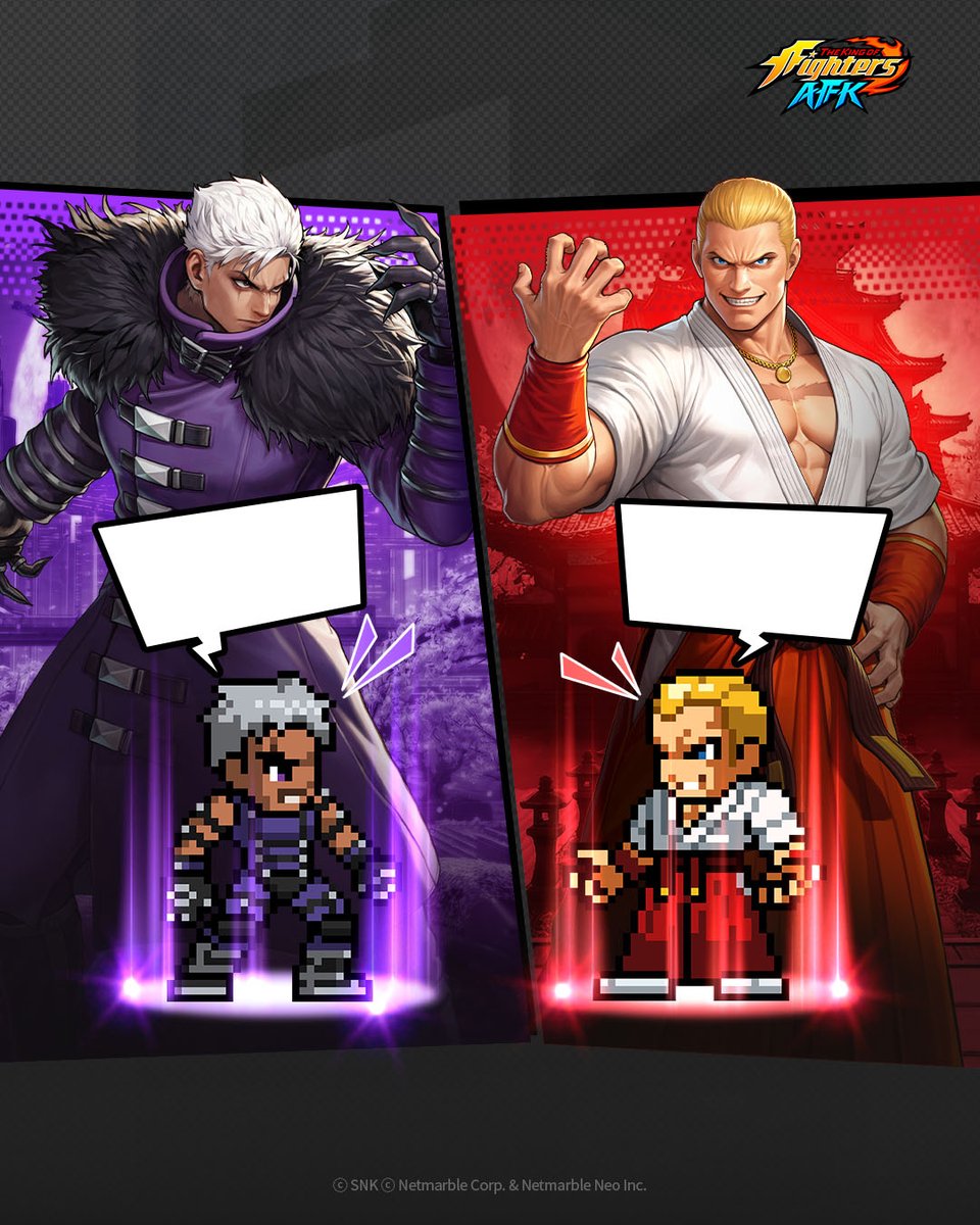 kof_afk's tweet photo. Under cold cherry blossoms lit by moonlight, two bosses from different eras meet! 🌕
The absolute ruler of South Town, #GeeseHoward, and NESTS’ elite officer, #Krizalid—what could they be talking about? 🤔
#TheKingOfFightersAFK
#KOFAFK https://t.co/EmWWjtRdm5