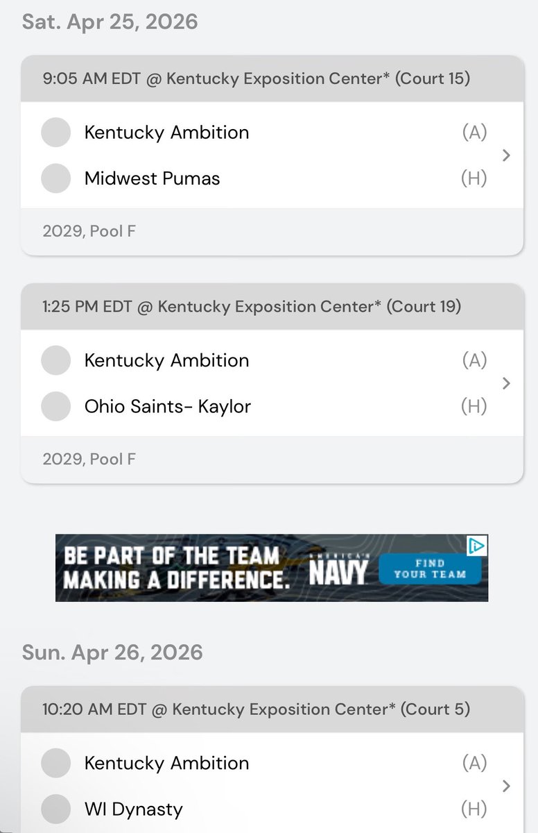 CharlieGaither5's tweet photo. Coaches, this is my schedule for this weekend at Grassroots in Louisville Ky. I will be playing with Kentucky Ambition (MHC).

@coachtre5ive 
@2026Ambition 
@AmbitionVille https://t.co/EWXXJYiKBO