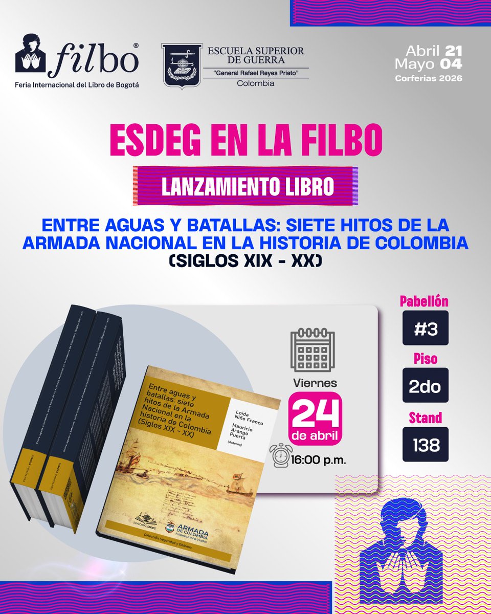 EsdegCol's tweet photo. La Escuela Superior de Guerra se toma la FILBO 2026! 📚🇨🇴

​Prepárate para sumergirte en el conocimiento y la reflexión con los más recientes lanzamientos de la ESDEG.

 Te esperamos este 24 de abril en la @FILBogota para descubrir las perspectivas que están marcando el rumbo de la seguridad, la paz y la historia en nuestro país.

​No te pierdas esta oportunidad única de interactuar con los autores y profundizar en temas que impactan nuestro presente y futuro.

​¡Agéndalo ya y acompáñanos a construir país a través del conocimiento!

​#ESDEG #FILBO2026 #LanzamientoDeLibros #CulturaDePaz #Seguridad