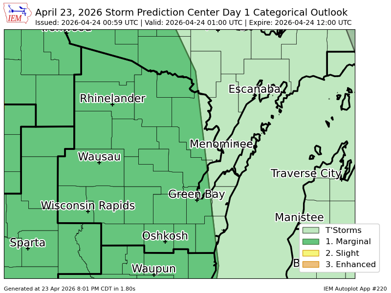#SPC issues Day 1 Marginal Convective Risk at Apr 24, 0:59z for GRB spc.noaa.gov/products/outlo…