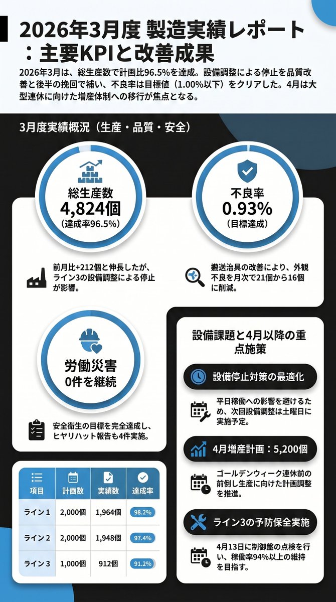 yosukepapa_AI's tweet photo. 良い資料とは「綺麗」に整えようとしないこと

綺麗な資料の落とし穴
・統一感を出そうとして情報が均一化
・全部同じ文字サイズ
・「なんとなく見やすい」で終わる

見つけやすい資料の作り方
・一番伝えたいことを2倍の文字サイズに
・それ以外は意図的に小さく
・大きい色の変化は2色まで

Geminiに「見つけやすさ優先で図解化」
と指示するだけで変わった

綺麗より、速く伝わる図解を！！

Before⇨After

プロンプトは⇩