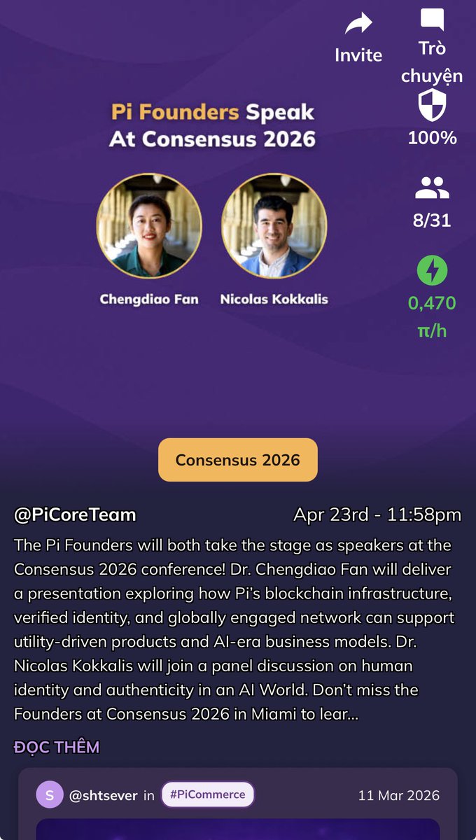 Consensus 2026! Tiến sĩ Nicolas Kokkalis vs Tiến sĩ Chengdiao Fan sẽ trình bày về cách cơ sở hạ tầng blockchain, xác thực danh tính và mạng lưới toàn cầu của Pi có thể hỗ trợ các sản phẩm hướng đến tiện ích và mô hình kinh doanh thời đại AI.