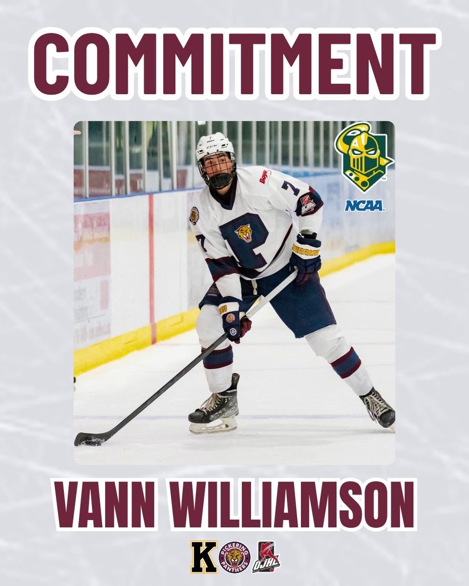 PanthersOJHL's tweet photo. Congratulations to former Panther Vann Williamson (D) (Kingston Frontenacs OHL) on his commitment to Clarkson University (NCAA)

Williamson from Ajax, ON played for the Panthers during the 22-23 season (10 points in 35 games played) 

#PlacetoPlay #ojhl #ncaa #ohl https://t.co/sGWm3BpzYR