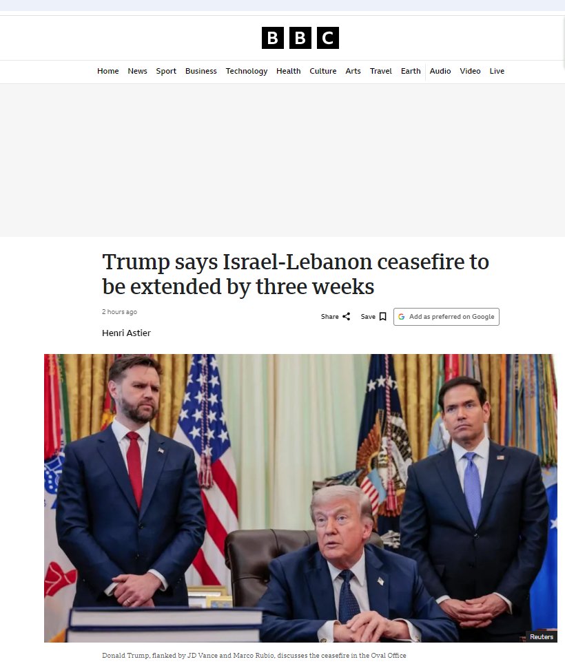 Echinanews's tweet image. #US President #DonaldTrump announced on Thursday local time that the ceasefire agreement between #Israel and #Lebanon will be extended by three weeks, #BBC News reported.

In a post on social media, #Trump said the announcement came after a meeting between Israeli and Lebanese