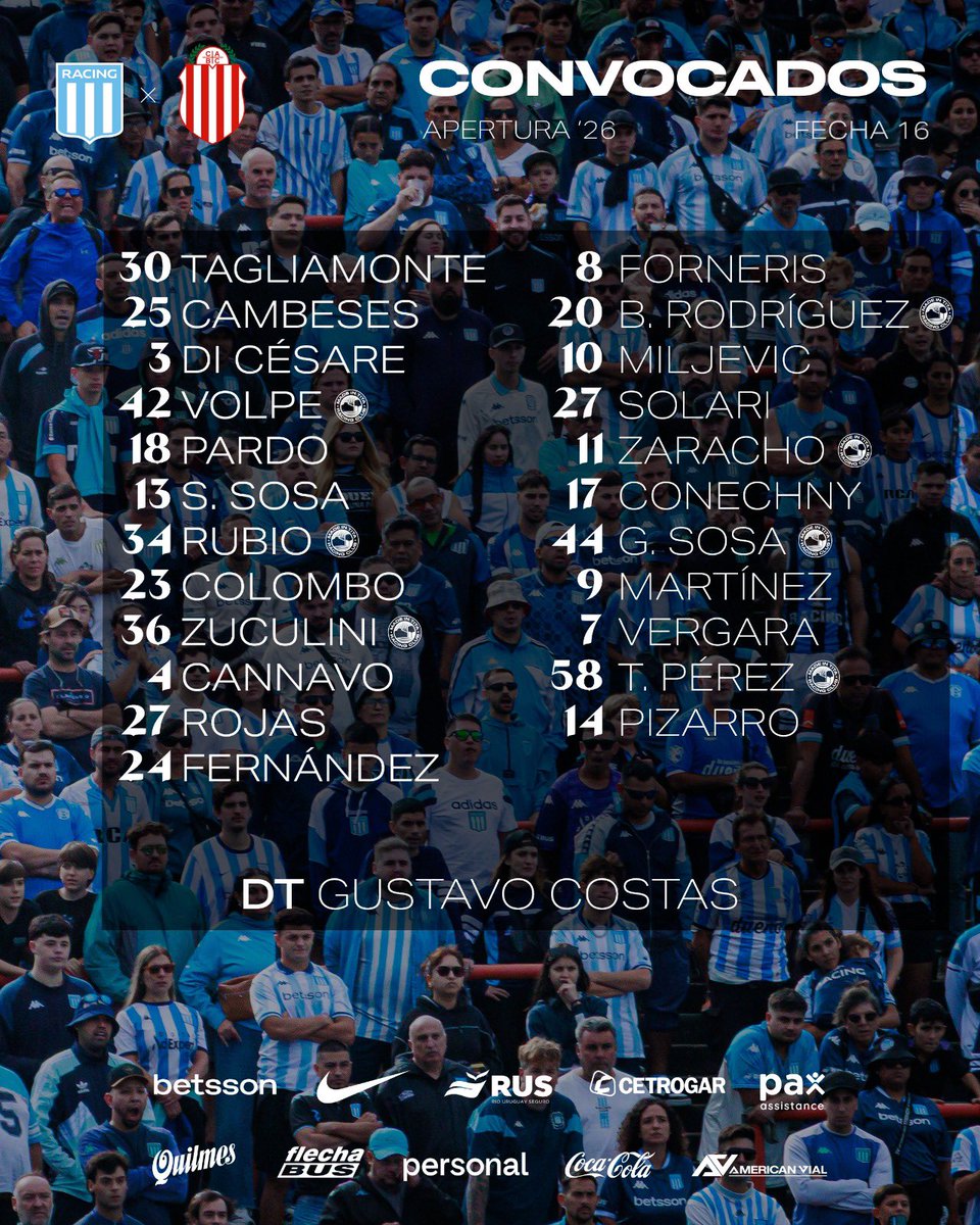 Todo_RacingOK's tweet photo. 👊🏻 ¡MAÑANA CUESTE LO QUE CUESTE, #RACING!

👉🏻 Estos son los convocados por Gustavo Costas para enfrentar mañana a Barracas Central en el Cilindro.

📸 @RacingClub https://t.co/UU140jYKAN