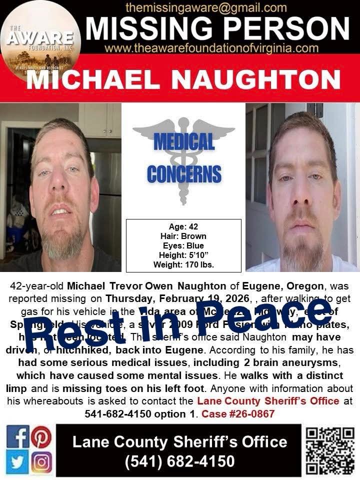 aware_the's tweet image. 🕊️UPDATE🕊️ Michael Naughton has been located, please keep family and friends in your thoughts and prayers. #TheAWAREFoundationInc #Located #RestinPeace