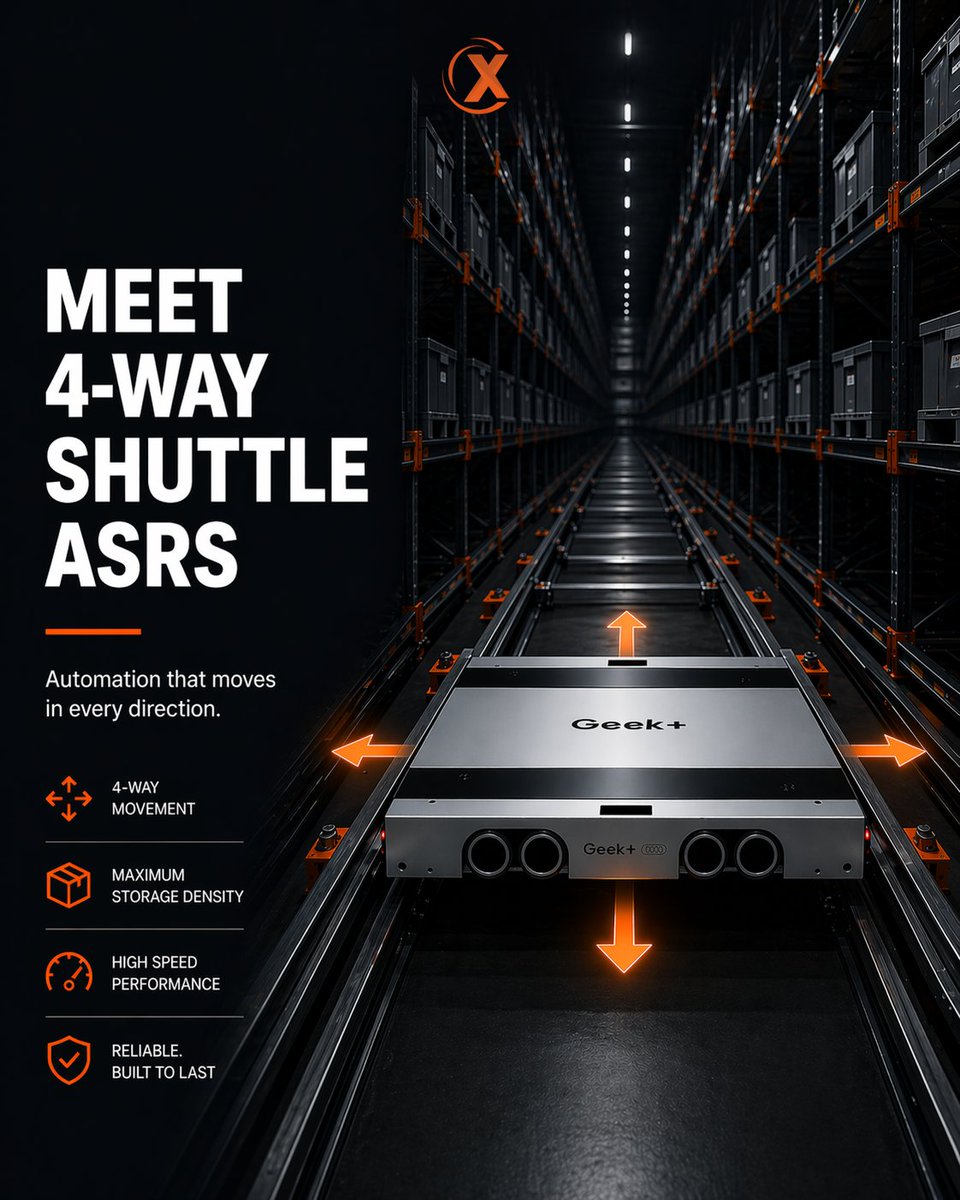 AutomateXNZ's tweet image. Scale smarter with 4-Way Shuttle ASRS.

Move in every direction, maximise storage density, and retrieve faster with automation built for high-performance warehousing.

#AutomateX #WarehouseAutomation #ASRS #Intralogistics #SupplyChain