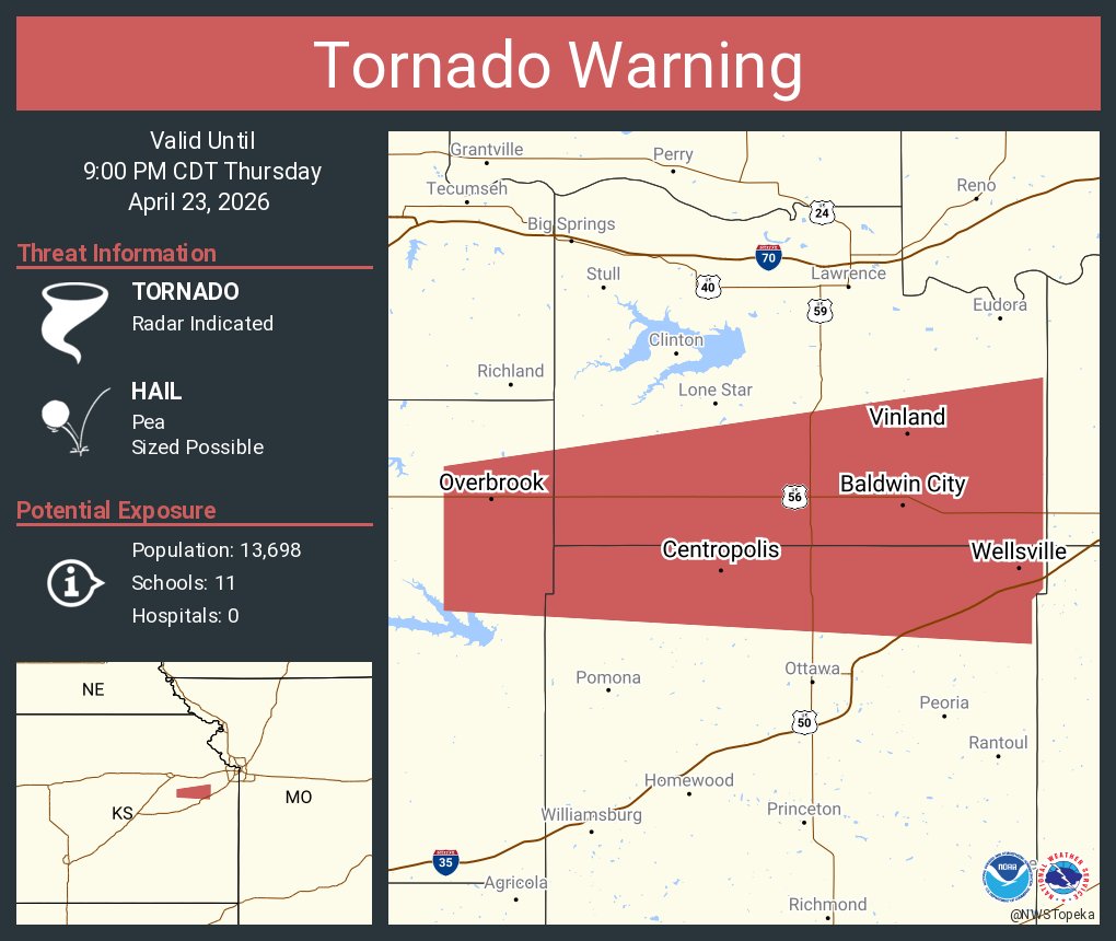Tornado Warning including Baldwin City KS, Wellsville KS and