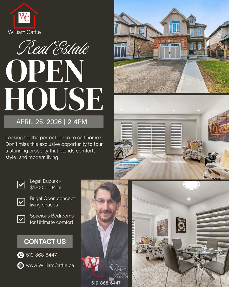 CattleWcattle's tweet photo. Join me this Saturday April 25th from 2pm-4pm @129 Passchendaele in Woodstock Ontario to  view this stunning home.

William Cattle https://t.co/ljLsWKSbL6