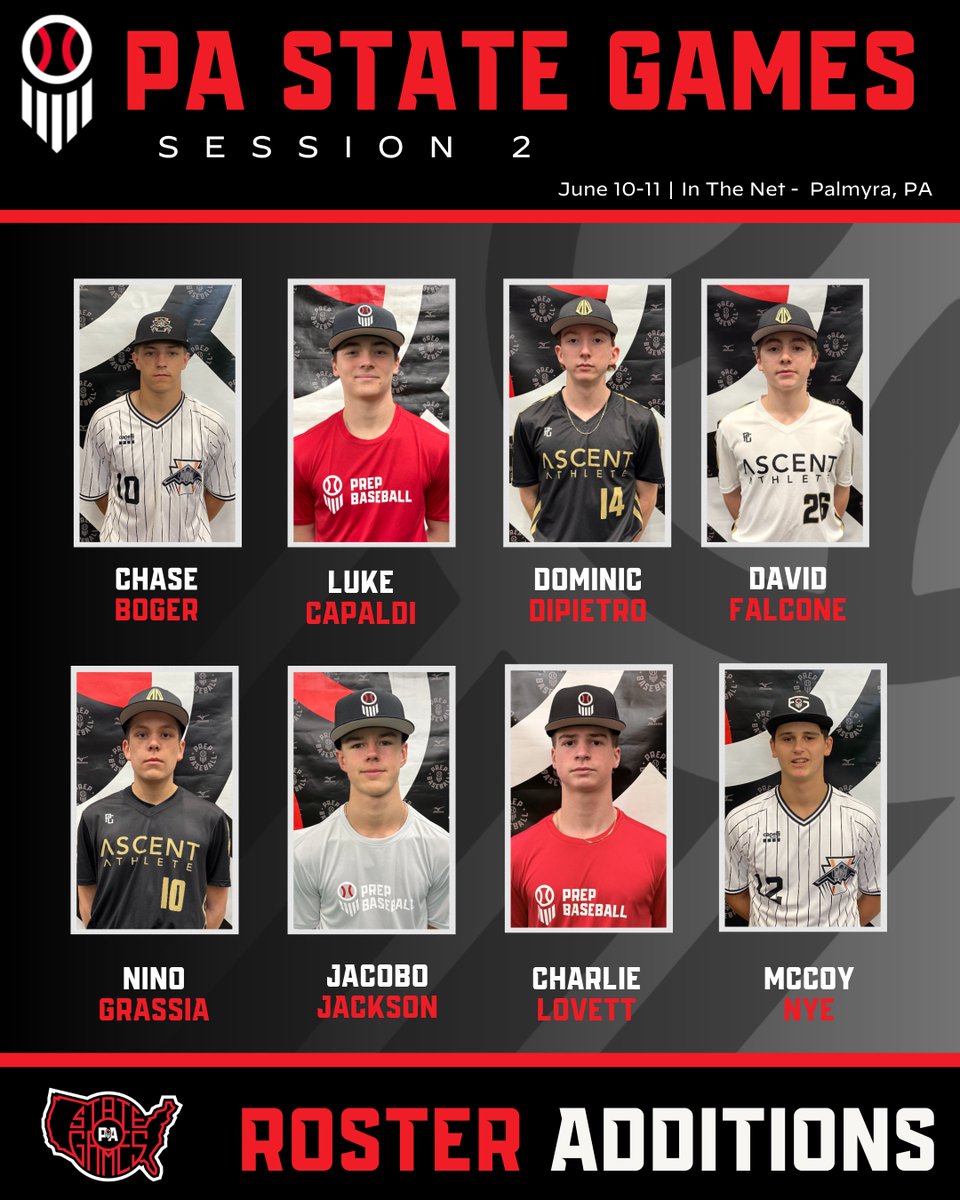 PrepBaseballPA's tweet photo. Please welcome the following players to our PA State Games - Session2️⃣!

📅: June 10-11, 2026
📍: In The Net - Palmyra, PA
🙋‍♂️: 2027 - 2029 grads

Who's NEXT?!

Check📧For Invites❗

@ChaseBoger_10 @luke_cap2 
@Nino_Grassia @CharlieLovett28 https://t.co/vbWvkVrz53