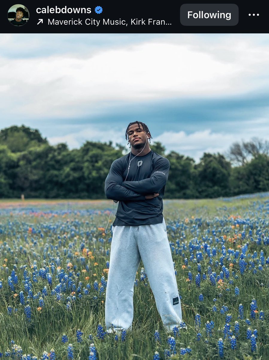 Brandoniswrite's tweet image. The newest member of the #Cowboys Caleb Downs knew all along…

He posted a photo in a field of bluebonnets hours ago before the draft….the official flower of TEXAS.

#DallasCowboys