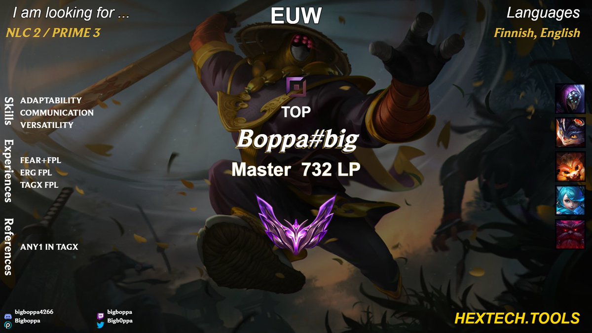 Bigb0ppa's tweet photo. Hey, my season with TAGX is over and i'm looking for a new home for the upcoming split! Interested mainly in nlc 2 /prime 3 but i'm open for other offers aswell.  Vods available upon request. https://t.co/B5r52hHVlP