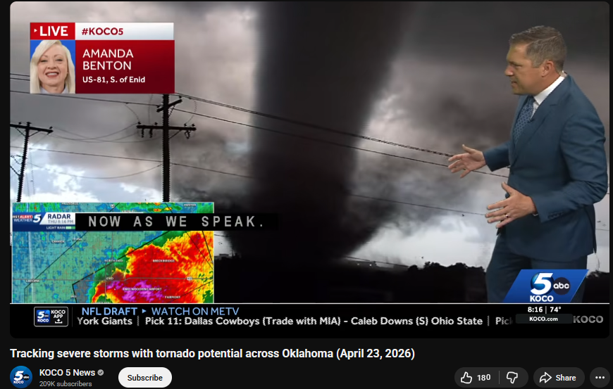 NickKrasz_Wx's tweet photo. Intense tornado ongoing in Vance AFB in Enid, OK. Potentially violent tornado.

https://t.co/5v59yClvfe https://t.co/GNHC7cI9Vs
