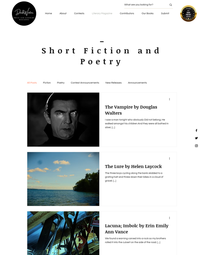 Duotrope's tweet photo. New publisher listing for: DarkWinter Contest @darkwinterlit (Fiction Poetry; pays) https://t.co/S43SZj3TPm #WritingCommunity https://t.co/U3G2gERR8h