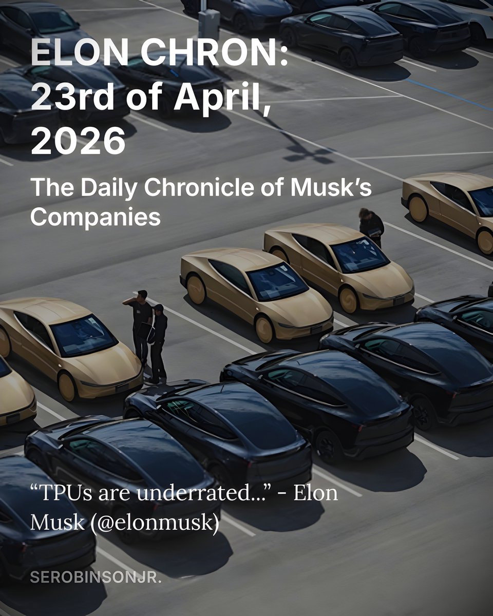 SERobinsonJr's tweet image. ELON CHRON: 23rd of April, 2026

- Terafab will utilize Intel 14A!

- SpaceX "Link-182"!

- The Boring Company is building Prufrock MB-3!

Plus much more! Subscribe on X to support the EC!