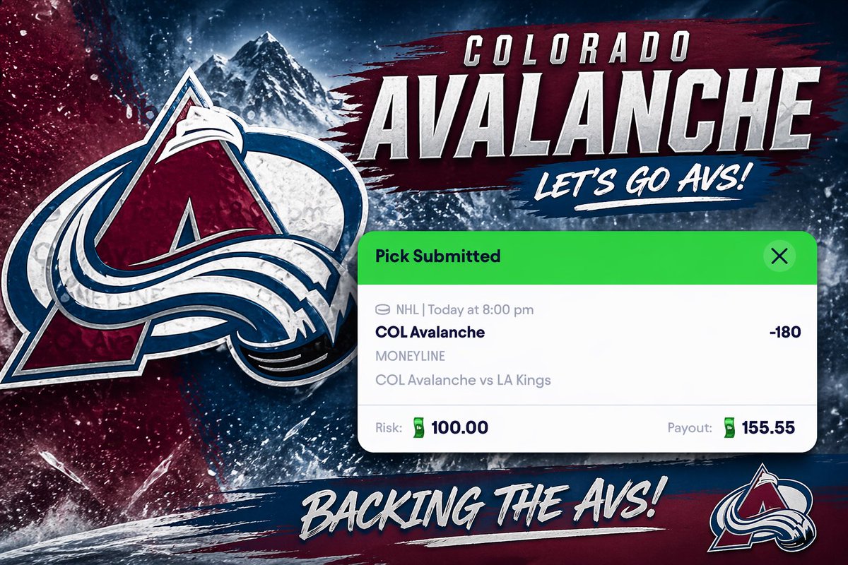 SchmittTheSharp's tweet image. Colorado Avalanche ML (-180): 4 Units💵

Ya the line is not the best but that says a lot that even on the road the Avalanche have the same ML odds as they did at home. Ima strong believer of no such thing as home ice advantage in playoff hockey 

#Gambling #NHL #SchmittTheSharp