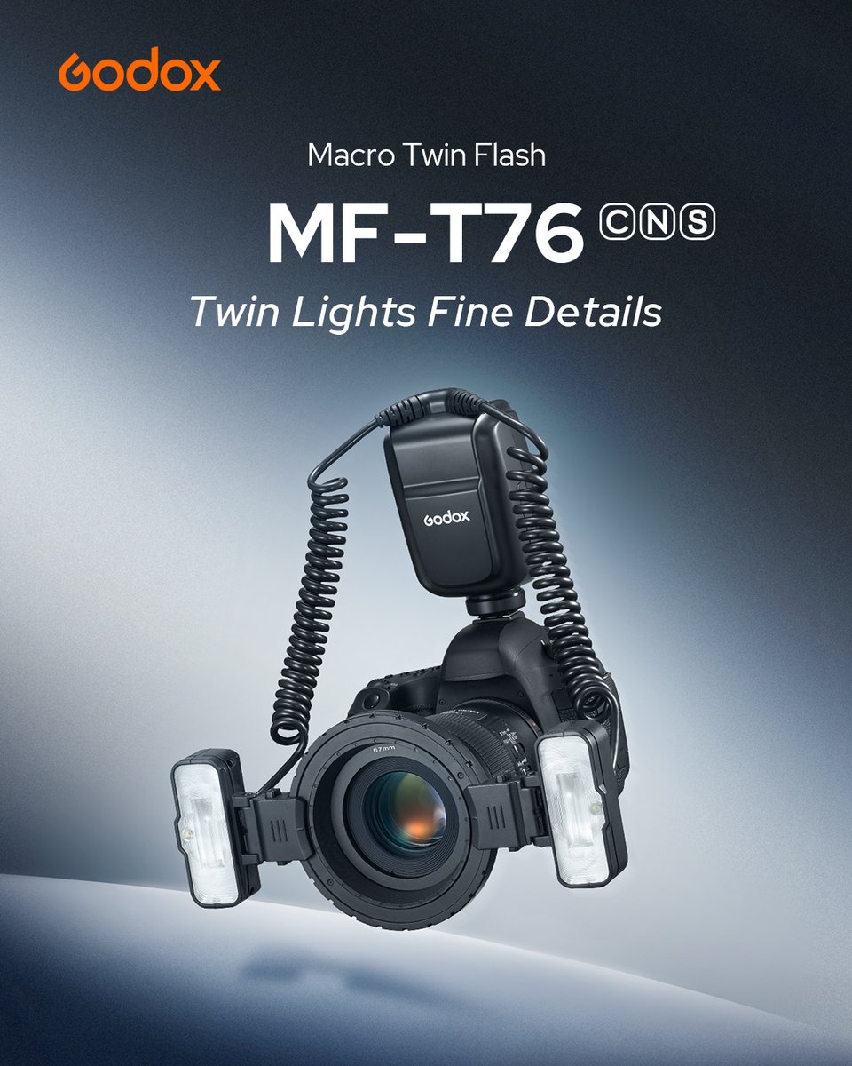 GodoxGlobal's tweet image. Meet the Godox MF-T76 Macro Twin Flash—built for precision, flexibility, and creative control with dual-head design, TTL &amp;amp; HSS support, 1.2s recycling, and built-in modeling lights.
🏷️ RRP: $249
🔗 Learn more: godox.com/product-e/MF-T…
#Godox #MacroPhotography #TwinFlash  #MFT76