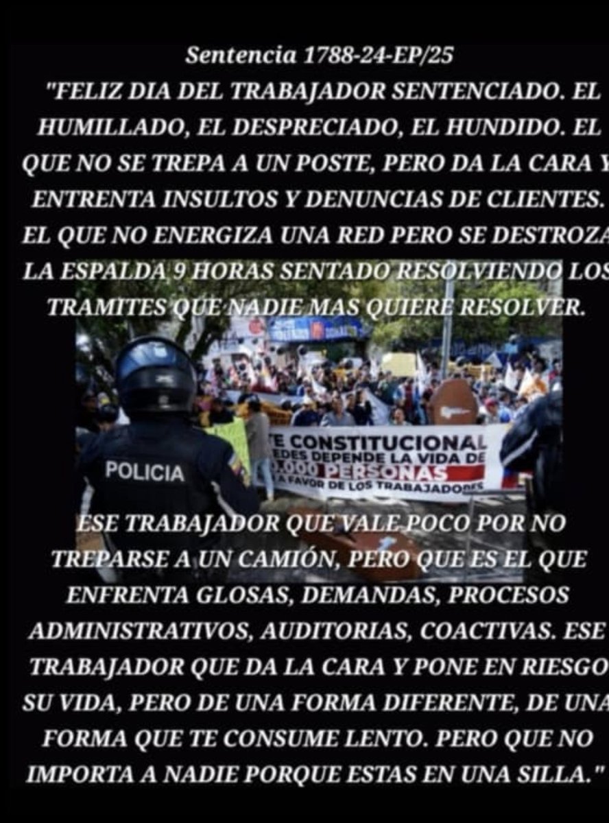 carloscantosr's tweet photo. Feliz día del Eléctrico @CNEL_EP en especial a los SENTENCIADOS el humillado y el que no se trepa a un poste pero el que le da la cara al CLIENTE, es verdad que no energizamos un transformador y el cansancio no es físico pero si mental xq es la primera linea de esta bella empresa https://t.co/ija7mHiEQk