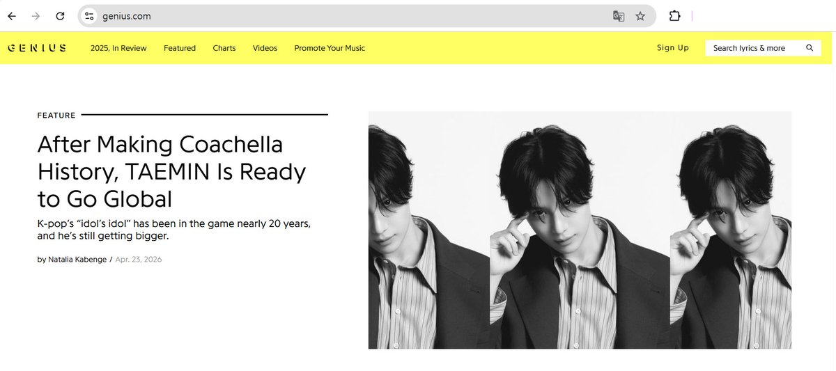 : article :
After Making Coachella History, TAEMIN Is Ready to Go Global 
genius.com/a/taemin-2026-…

#태민 #TAEMIN #テミン #泰民
#TAEMCHELLA