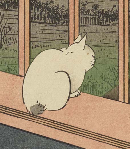 【グッズ紹介】「広重のねこ」のアクリルピンバッジです。歌川広重が「名所江戸百景　浅草田甫酉の町詣」で描いている猫。太田記念美術館受付にて税込450円で販売しています。「歌川広重「名所江戸百景」最後の挑戦」展のお土産にどうぞ。実物の作品も5/10まで展示しています。