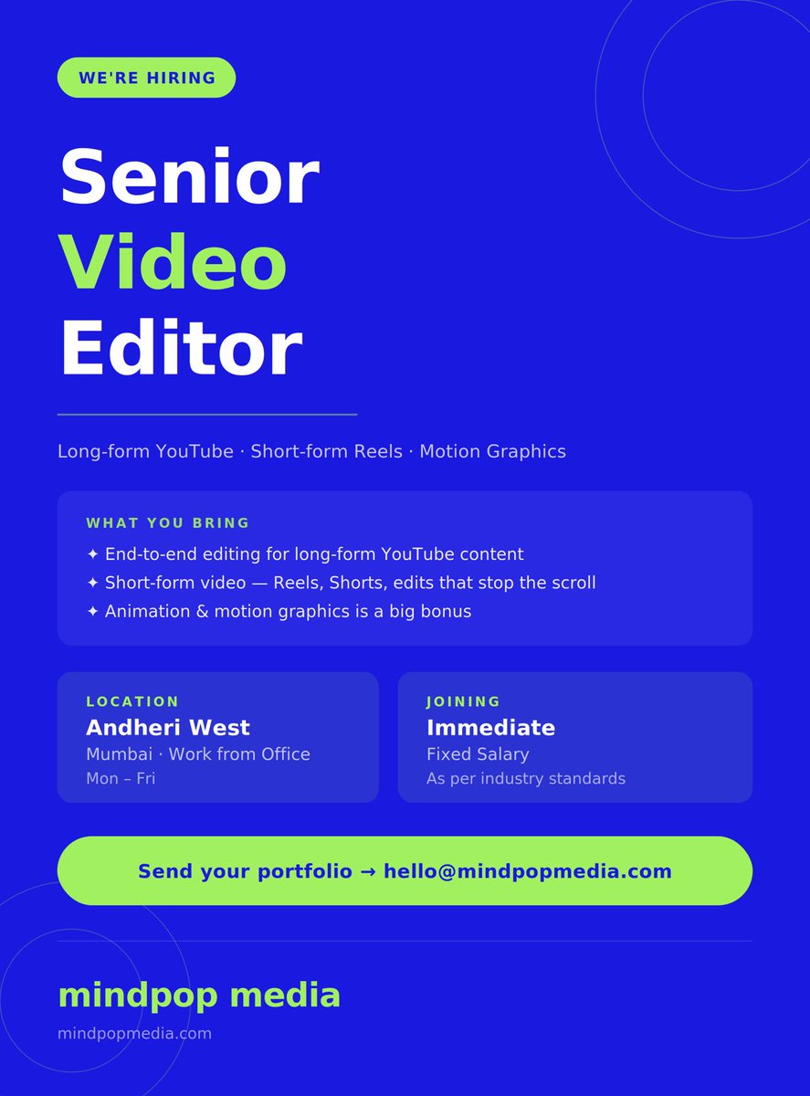mindpopmedia's tweet photo. Apply now on hello@mindpopmedia.com https://t.co/zu4CNiqply