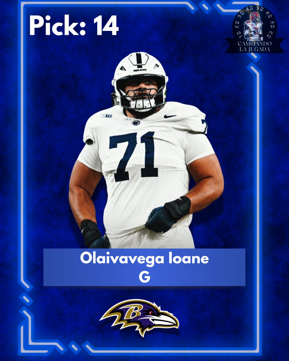 c_cambiando's tweet photo. Con la décima cuarta selección, los
@Ravens_Spain @RavensMX_ @LabandadaOscura
@RavensCriollo eligen a Olaivavega Ioane (G, Penn St.)  #Ravens #RavensFlock #NFLMéxico #NFLFansMX #NFL #NFLDraft https://t.co/oUVPeQKs0t
