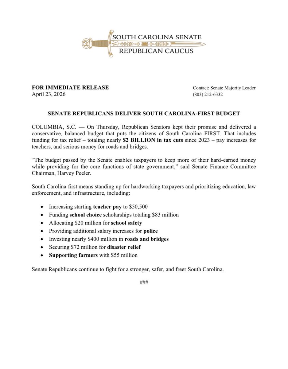 SC Senate Republicans tweet media