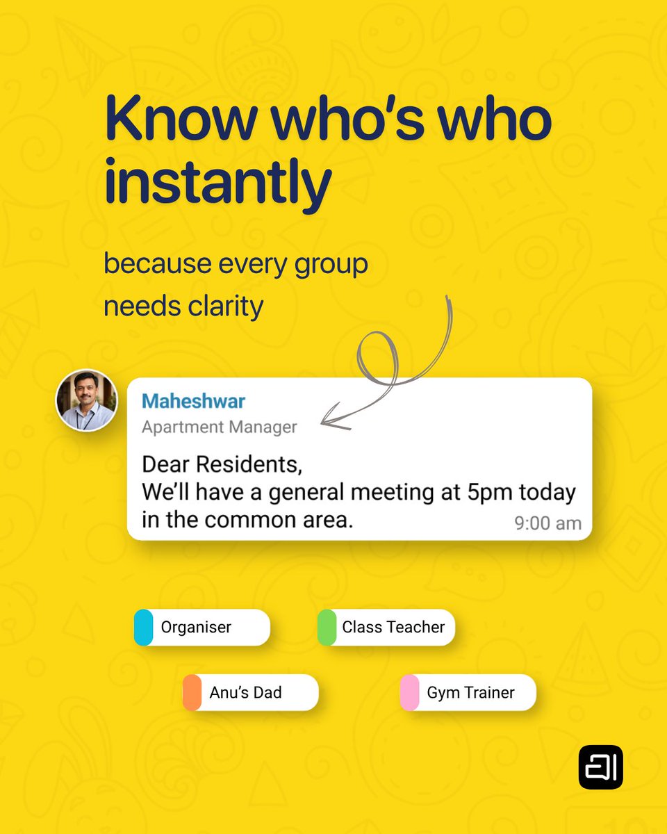 Arattai's tweet image. When someone sends a message, you instantly know who they are, what they do, and why it matters. Use Participant Tags in groups to avoid confusion. 🏷️ ✅
help.arattai.in/portal/en/kb/a…

#ParticipantTags #StayConnected #Arattai