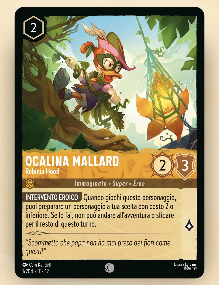 Gosalyn Mallard - The Quiverwing Quack card from Disney Lorcana Wilds Unknown in different languages

Gosalyn Mallard (EN)
Poussinette Colvert (FR)
Kiki Erpel (DE)
Ocalina Mallard (IT)