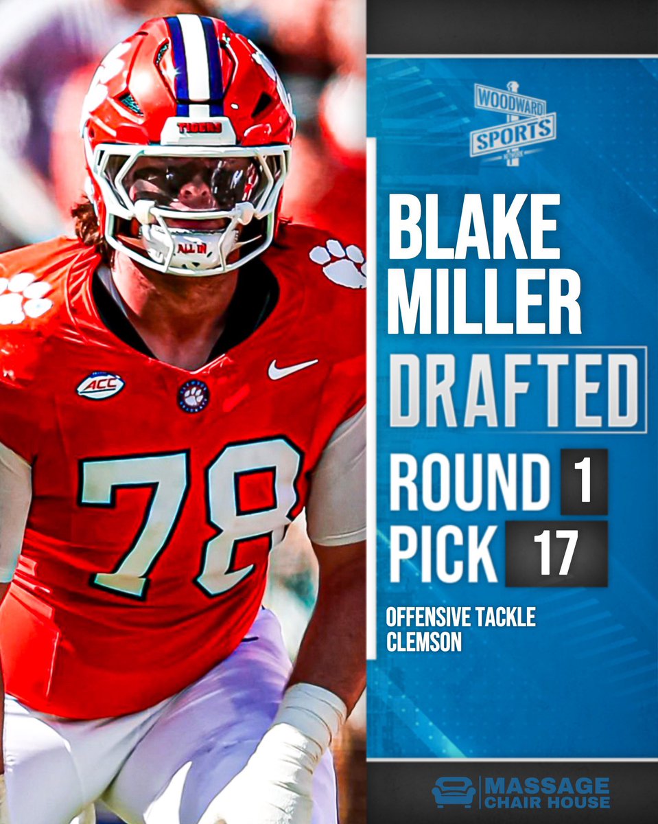 woodwardsports's tweet photo. THE DETROIT LIONS HAVE SELECTED CLEMSON OT BLAKE MILLER WITH THE 17TH OVERALL PICK 🦁 https://t.co/XkeTKQ4DQj