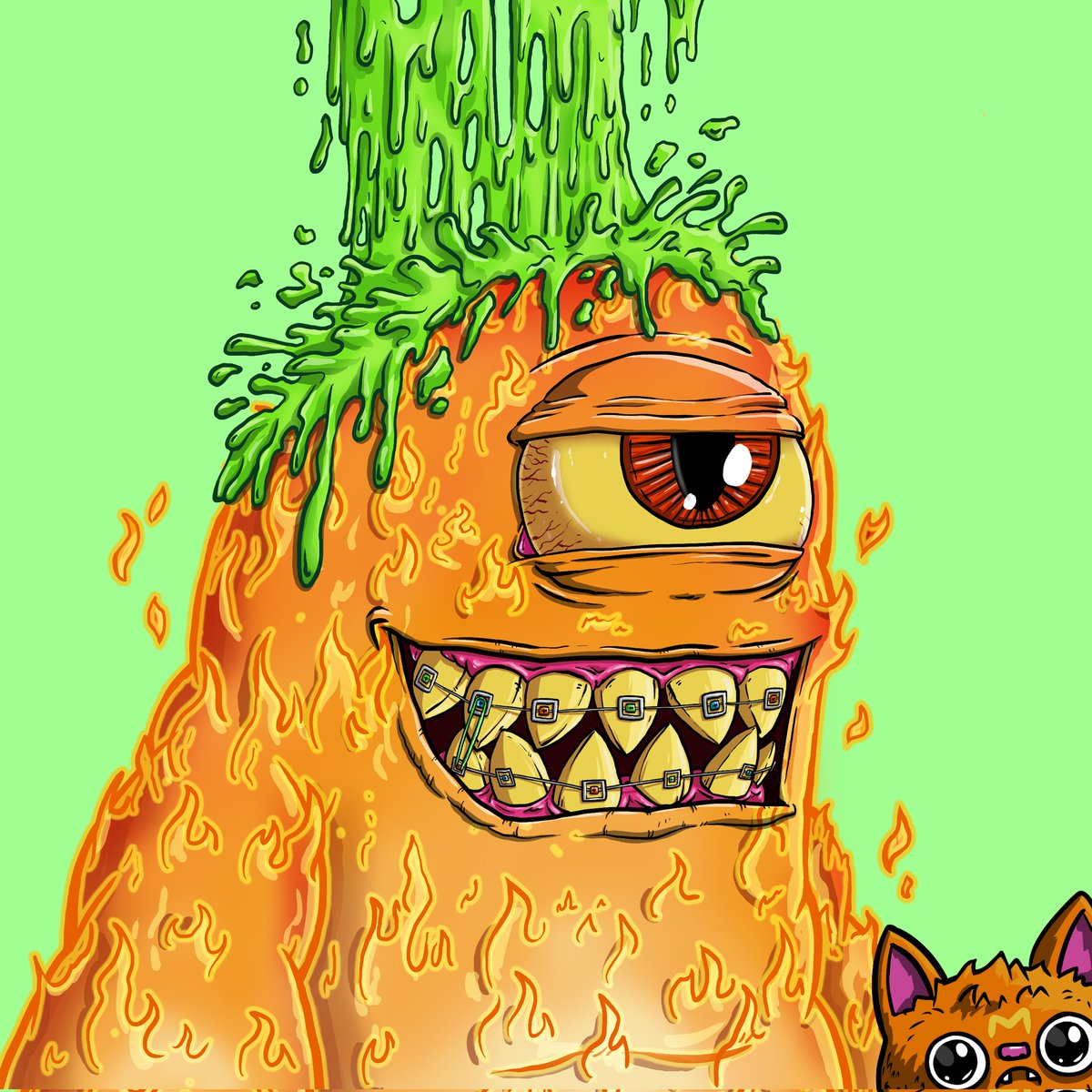 MuffinOlive's tweet photo. @famversedotxyz @BLOP_WORLD @Art_by_Felix Bros! Just figured out the trait lab. Added a new trait using $GOO on my first ever #MONSTR https://t.co/x2OQnhLzRX