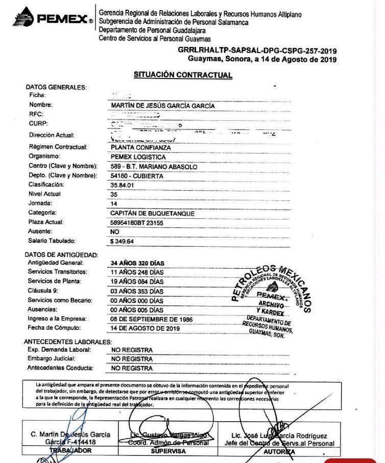 Así la vida de un jubilado de <a href="/Pemex/">Petróleos Mexicanos</a>:
“Mi jubilación no es de las doradas pero permite compensar todo el esfuerzo propio y de mi familia por mi ausencia durante 37 años”: Carta del Capitán de un buque tanque jubilado a la presidenta Claudia Sheinbaum
Misiva 👇
Sra. Presidenta