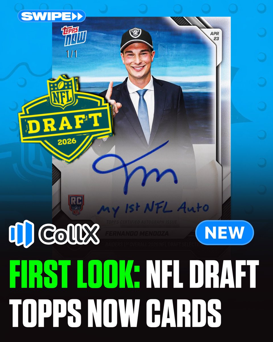 CollX_App's tweet photo. First Look: NFL Draft @Topps Now cards! Players are signing their first ever NFL trading cards from the NFL Draft stage immediately after they are drafted tonight 🏈 https://t.co/Bdhm1YiIhN