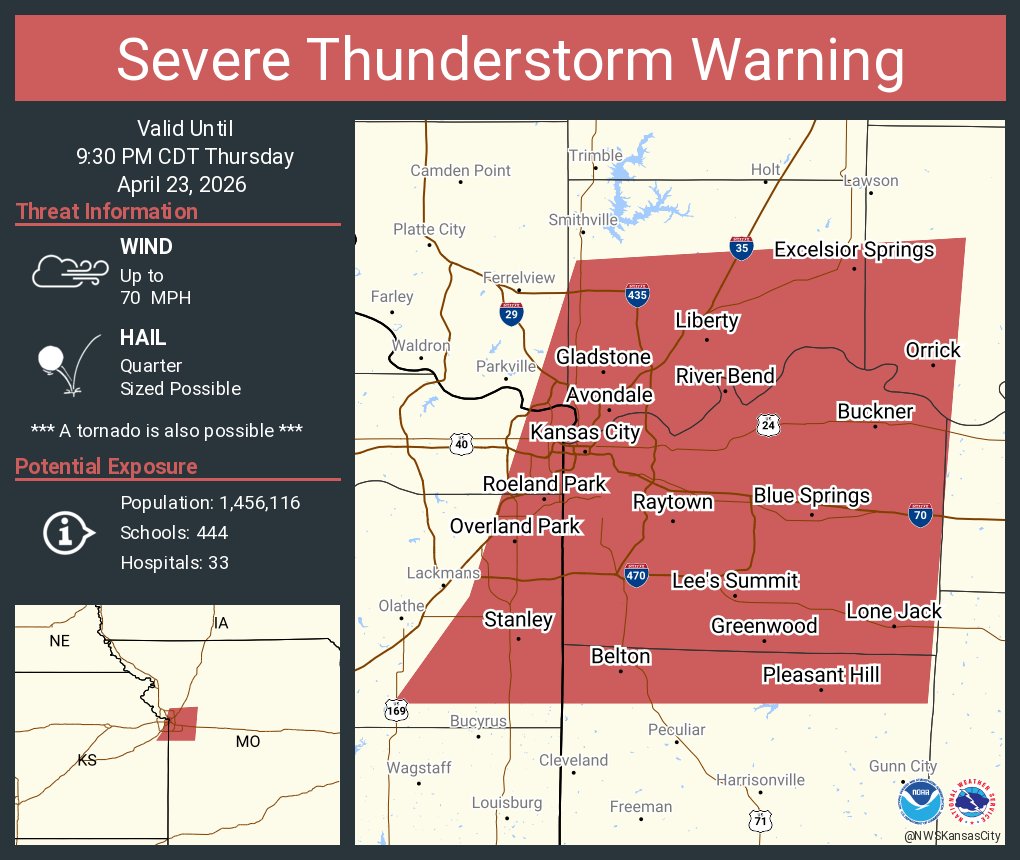 Severe Thunderstorm Warning continues for Kansas City MO, Overland Park ...