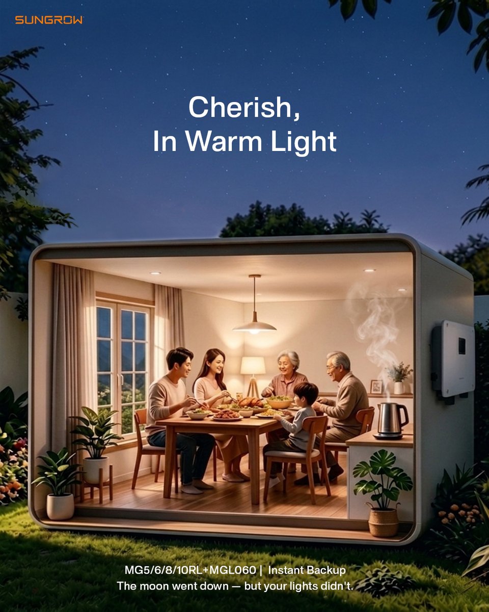 AsiaSungrow's tweet image. Sungrow’s four-season home energy protection:

Spring—storing sunlight ☀️
Summer—staying cool 🌿
Autumn—lights on 🌙
Winter—safe through storms 🏠

Sungrow Low Voltage Residential System
MG5/6/8/10RL + MGL060

Quietly powering your home, all year.
#Sungrow #residential #SEA