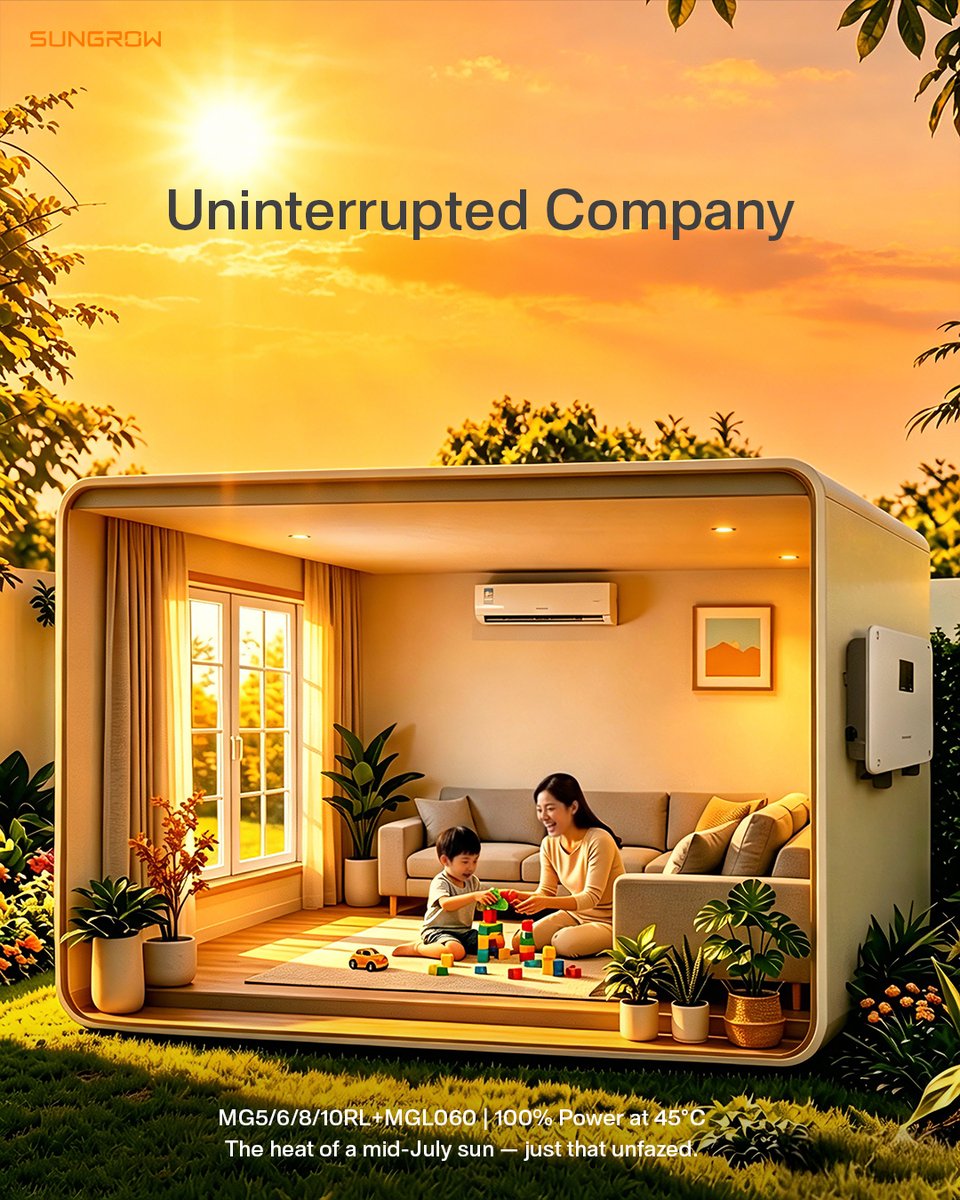 AsiaSungrow's tweet image. Sungrow’s four-season home energy protection:

Spring—storing sunlight ☀️
Summer—staying cool 🌿
Autumn—lights on 🌙
Winter—safe through storms 🏠

Sungrow Low Voltage Residential System
MG5/6/8/10RL + MGL060

Quietly powering your home, all year.
#Sungrow #residential #SEA