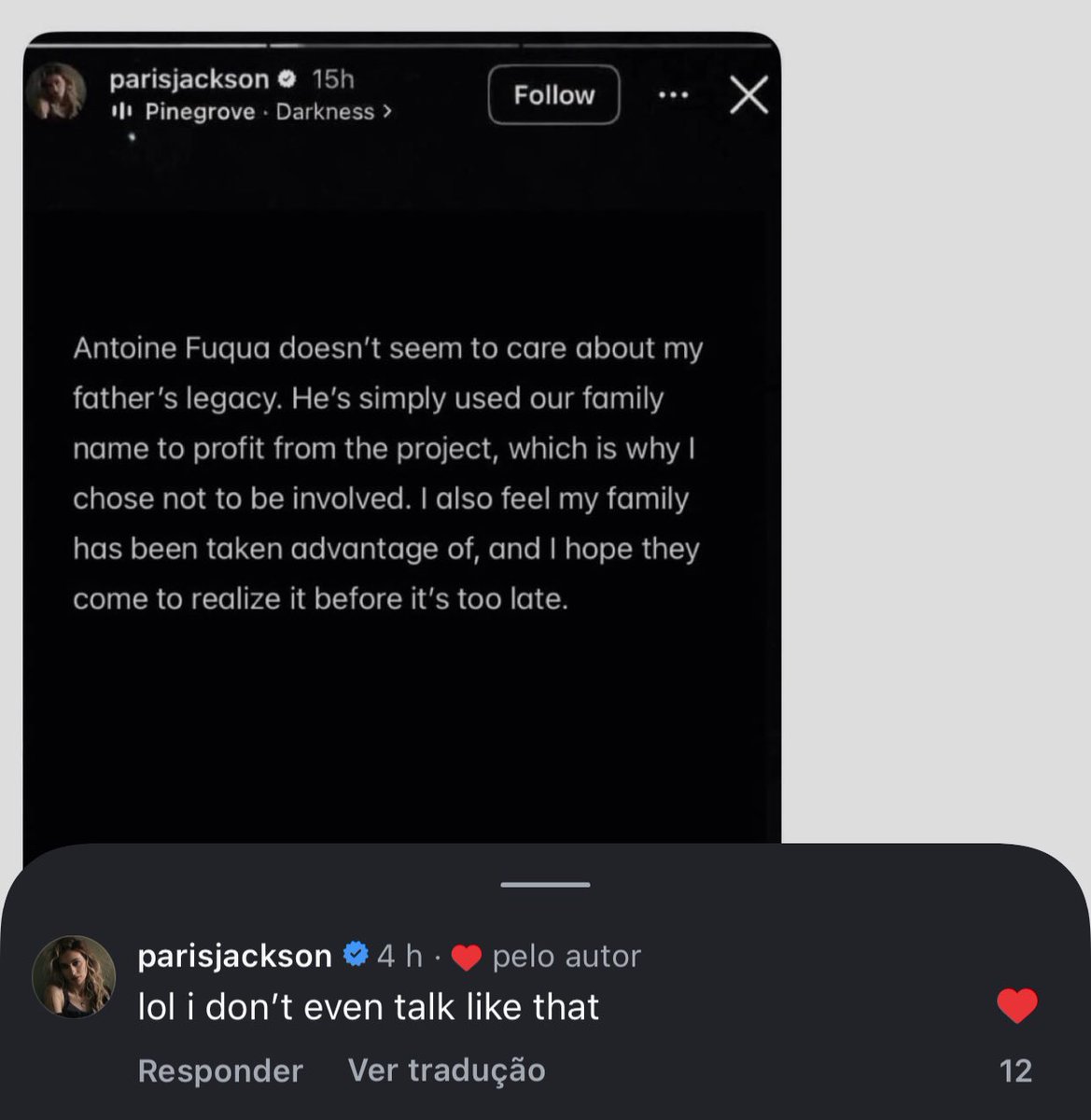 Paris Jackson desmentiu este tweet através do Instagram. 

Levando com bom humor. Ela riu da situação e comentou: “eu nem falo assim”.

🙂🙂