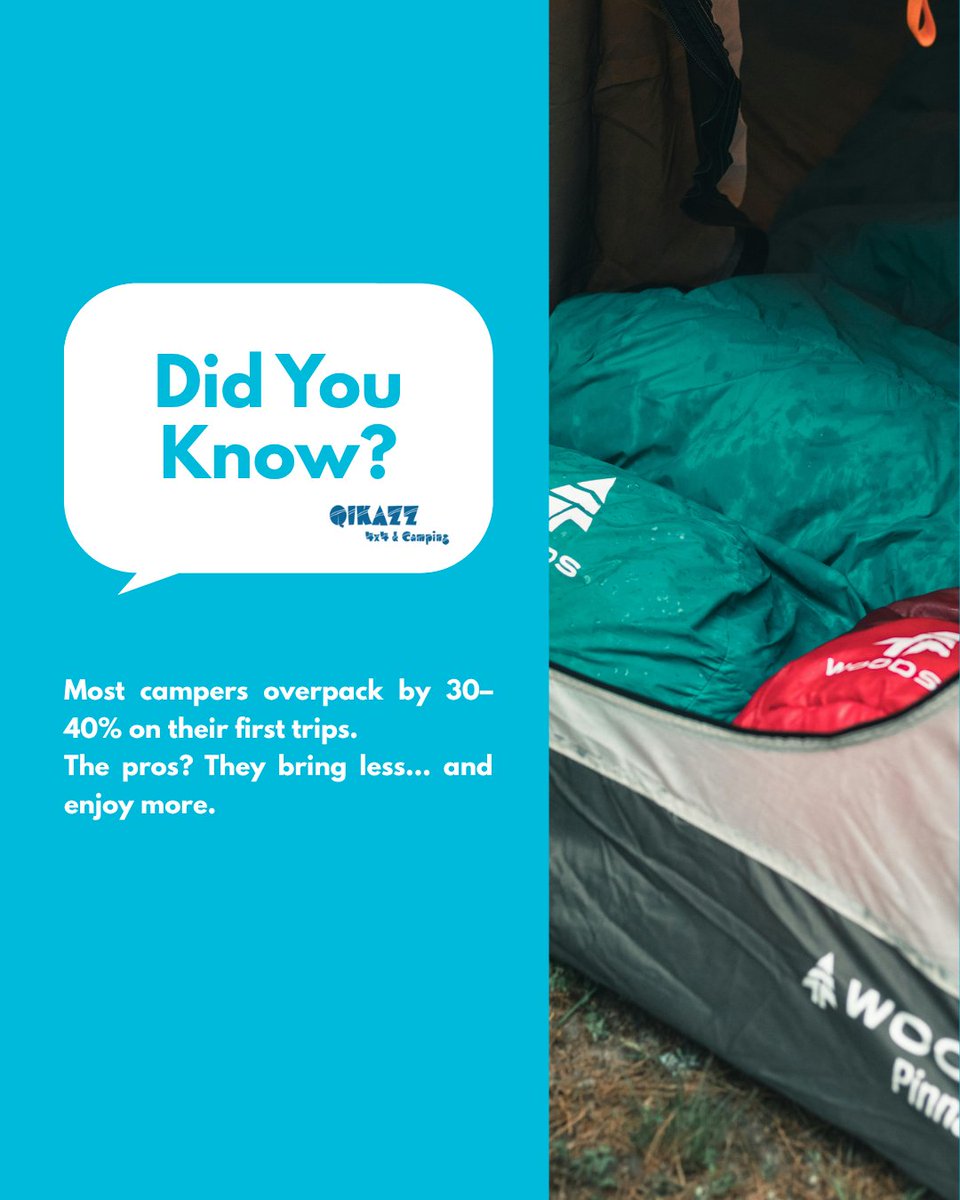 Qikazz4x4's tweet image. 🏕️ Most campers overpack by 30–40% on their first trips.
The pros? They bring less… and enjoy more.

👉 What’s one thing you always bring but never use? 😅

#CampingHacks #OutdoorGear #LessIsMore