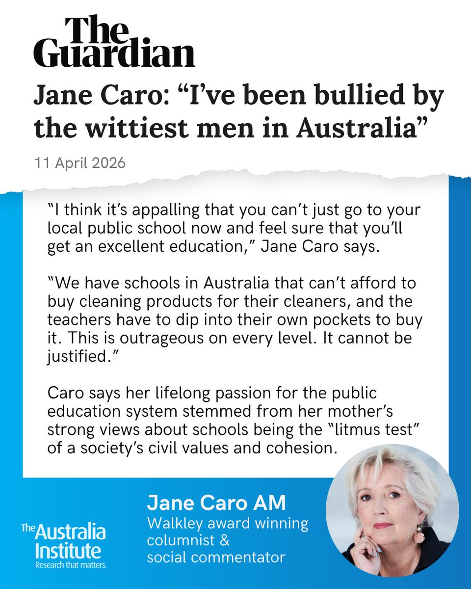 TheAusInstitute's tweet image. In her latest essay, Rich Kid Poor Kid, Jane Caro delivers a critique of Australia’s longstanding support for private education.

“I feel like I owe [back] for the education that I was lucky enough to get.”

Read more: theaus.in/3OJwJft

Preorder: theaus.in/4t3iTCU