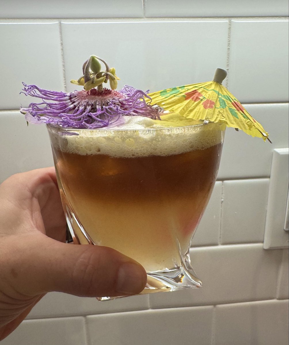 Daughter asked for a passionfruit martini so I made something up, did the monkeypod mai tai for us. Stellar.
