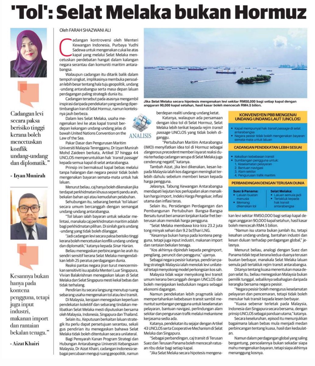 ukm_my's tweet photo. KERATAN AKHBAR UNIVERSITI KEBANGSAAN MALAYSIA 24 APR 2026

1. 'Tol': Selat Melaka Bukan Hormuz (Sinar Harian)

#UKMDiMedia
#UKMNewsClipping
#UKMNews https://t.co/0yFUZe7fCi