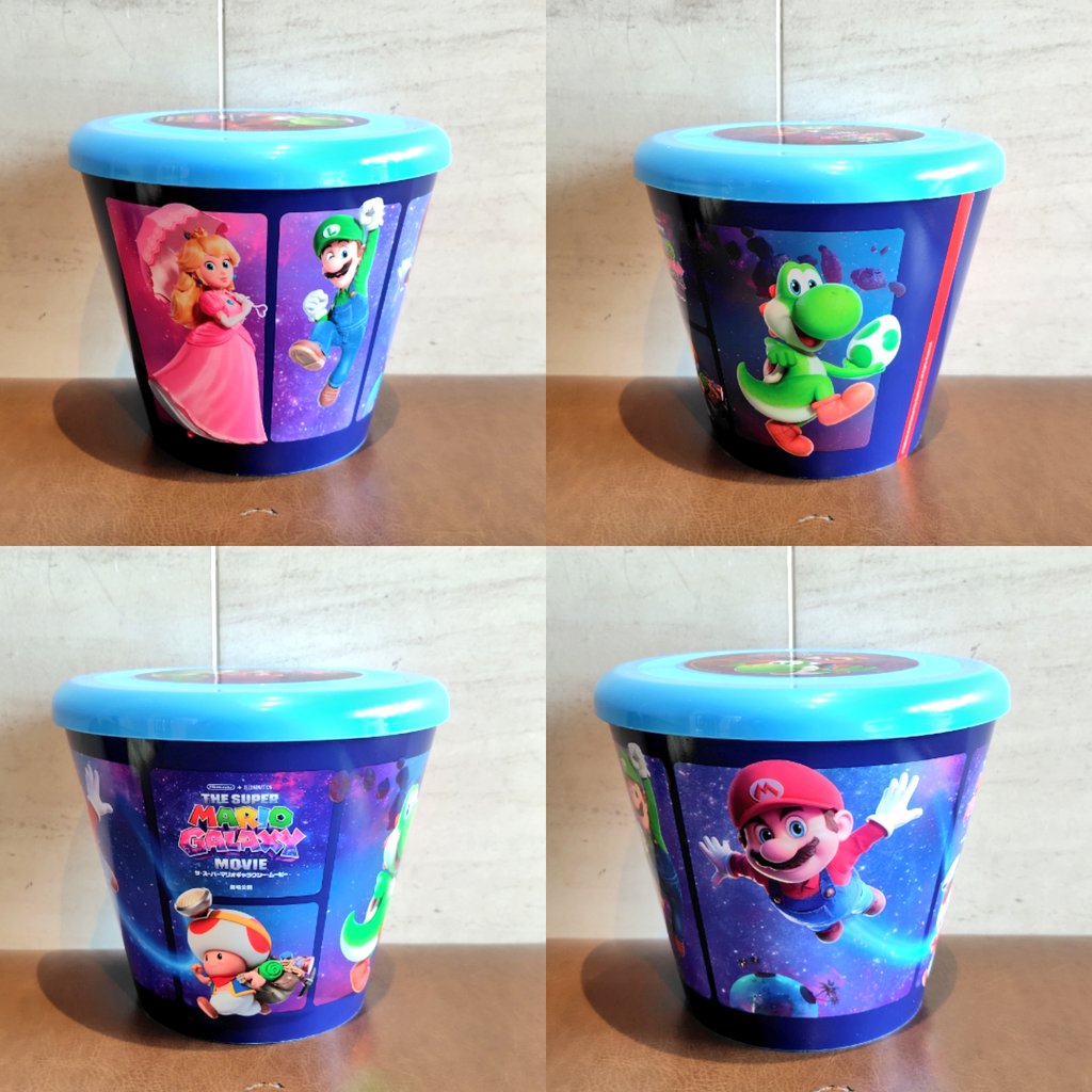 TOHOシネマズ限定のヨッシーのポップコーンボックスとドリンクカップ
