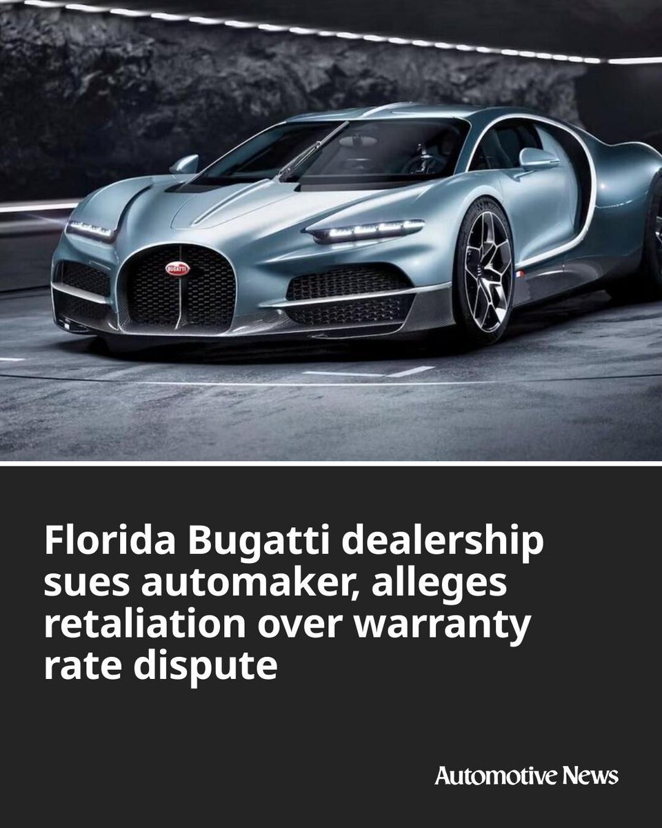 Automotive_News's tweet image. A Florida Bugatti dealership filed a lawsuit alleging Bugatti of the Americas wrongfully canceled its right to perform warranty work in retaliation for requesting higher labor reimbursement rates.

#Bugatti #autoretail #automotive #autoindustry