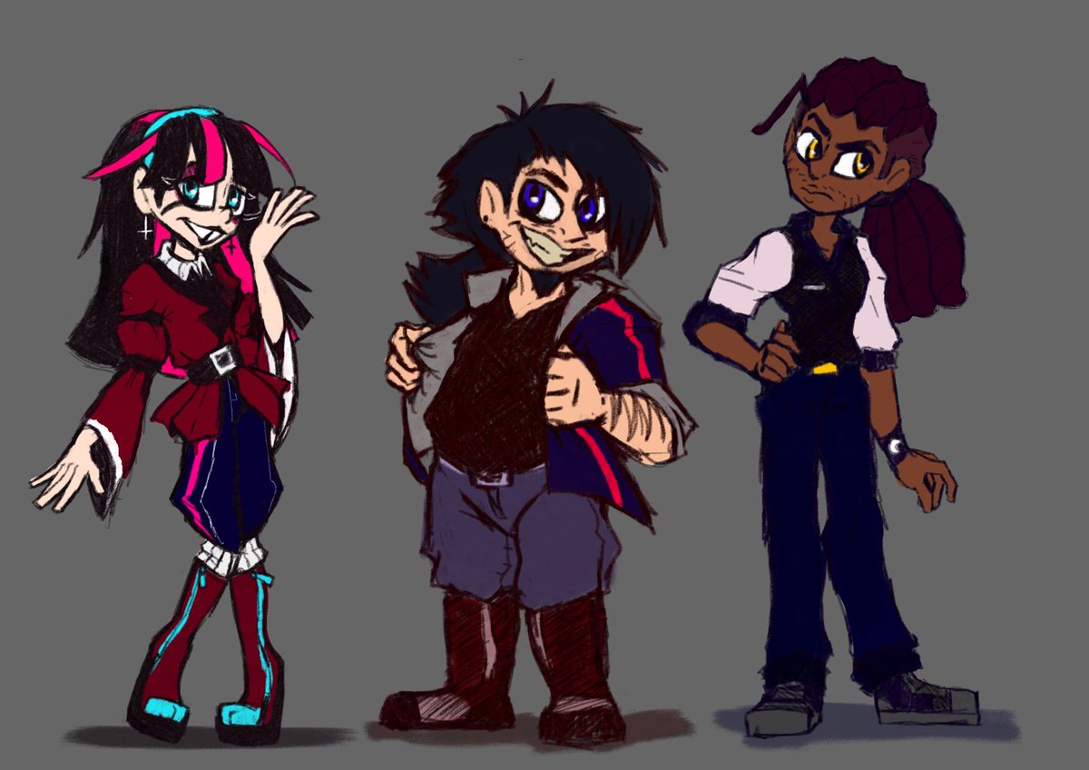 Pink, Sak and Leo "Skarlett's brother" (full body)
Made in krita  
#oc #krita